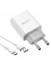 Мережевий зарядний пристрій Avantis A825 (1USB/2.1A) + USB-кабель Type-C-білий