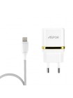 Мережевий зарядний пристрій Aspor A828 Eco 2USB/2.4 A + кабель USB — Lightning-білий