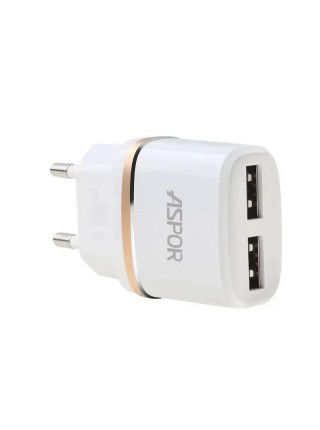 Мережевий зарядний пристрій Aspor A828 Eco 2USB/2.4 A + кабель USB — Lightning-білий