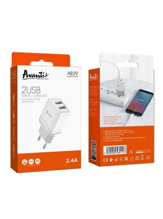 Мережевий зарядний пристрій Avantis A829 (2USB/2.4A) — білий