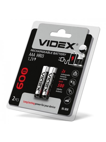 Акумуляторна батарейка Videx AAA HR03 600mAh 2 шт.