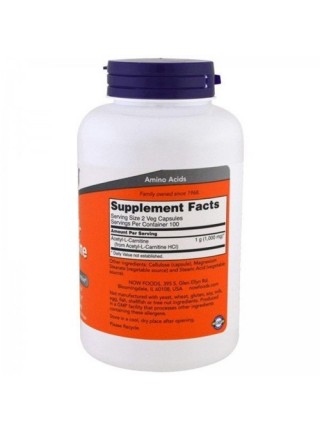 Комплекс Ацетил/Карнітин NOW Foods Acetyl-L-Carnitine 500 mg 200 Veg Caps