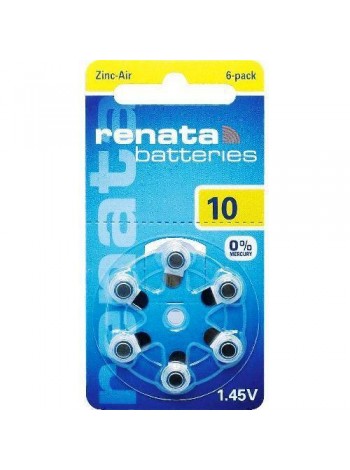 Батарейки для слухового апарату Renata ZA10.DP6 0% HG PR70 1х6 шт.
