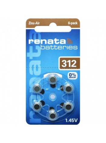 Батарейки для слухового апарату Renata ZA312.DP6 0% HG PR41 1х6 шт.