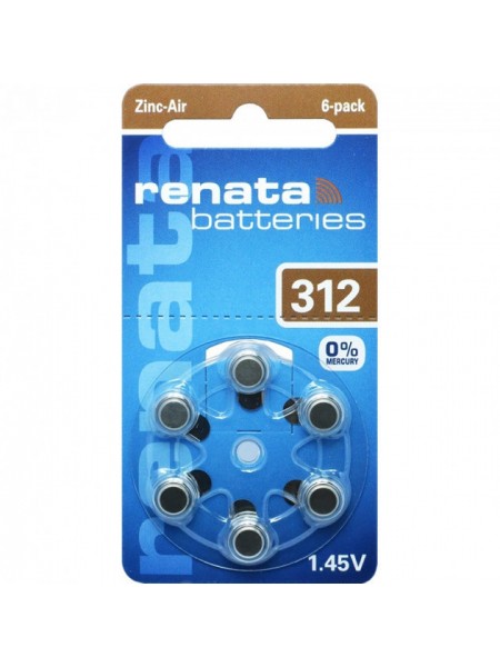 Батарейки для слухового апарату Renata ZA312.DP6 0% HG PR41 1х6 шт.