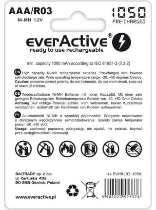 Аккумулятор everActive AAA/HR03 Ni-MH 1050mAh BL 4шт