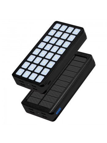 УМБ Power Bank Solar 30000 mAh + ліхтарик із сонячною панеллю PS-900 Вологозахищений Чорний (PS-90030)