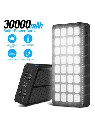 УМБ Power Bank Solar 30000 mAh + ліхтарик із сонячною панеллю PS-900 Вологозахищений Чорний (PS-90030)