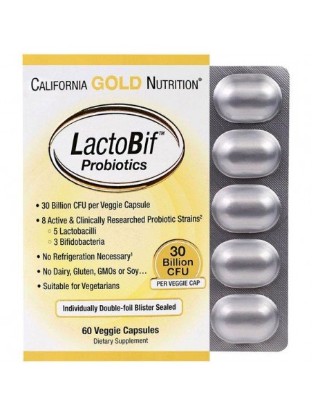 Пробиотик California Gold Nutrition LactoBif Probiotics, 30 Billion CFU 60 Veg Caps CGN00965