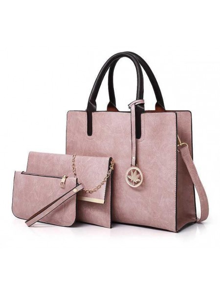 Набір жіночих сумок 3 предмети з брелоком Рожевий (01187)