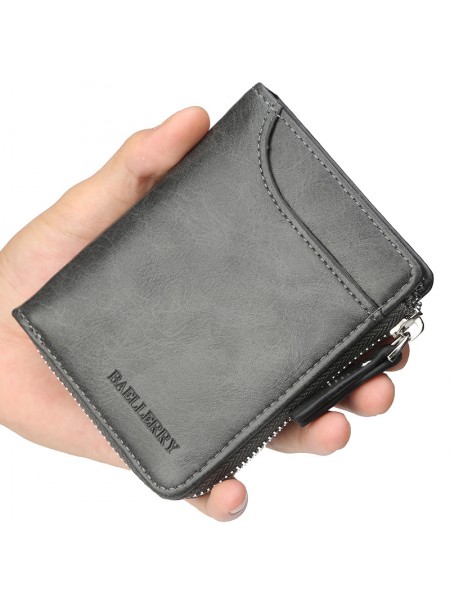 Чоловічий гаманець BAELLERRY Men Wallet шкіряний портмоне на блискавці Short Сірий (SUN1358)