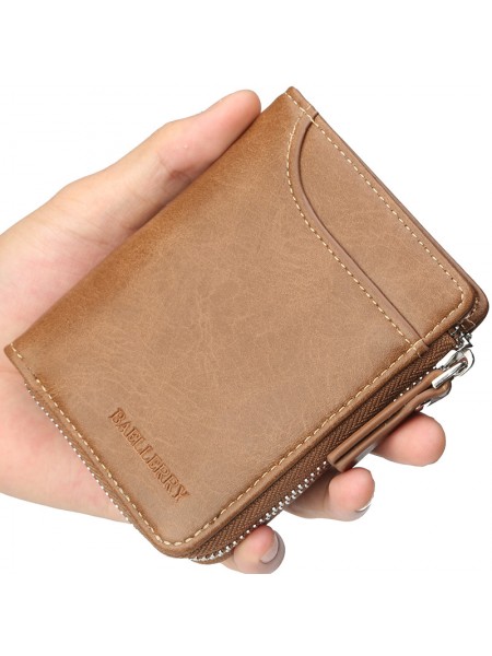 Чоловічий гаманець BAELLERRY Men Wallet шкіряний портмоне на блискавці Short Світло-коричневий (SUN1360)