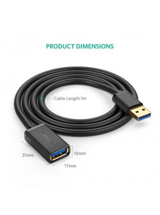 USB-кабель подовжувач Ugreen USB 3.0 US129 (AM/AF штекер — гніздо, Чорний, 3 м)