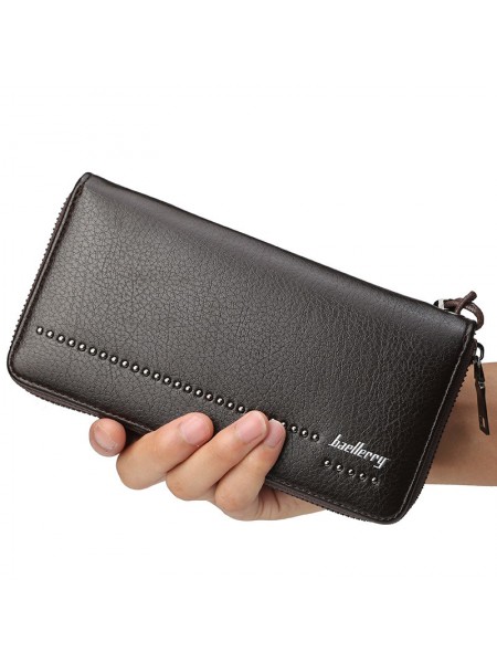 Чоловічий гаманець BAELLERRY Business Mens Wallet портмоне на блискавці з ремінцем Long Темно-коричневий (SUN1470)