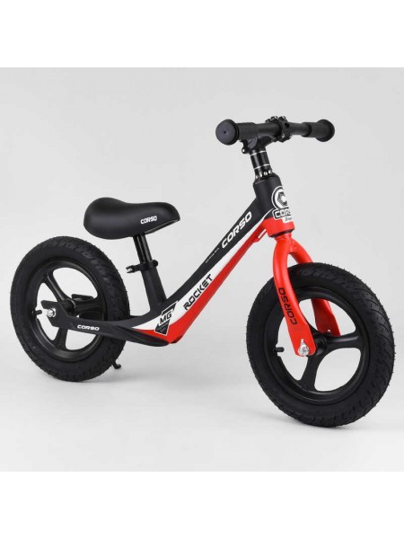 Велобіг дитячий із надувними колесами, магнієвою рамою та магнієвими дисками + підніжка Corso Black/Red (99982)