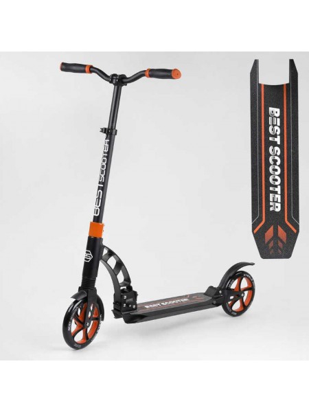Самокат двоколісний Best Scooter з PU колесами та 2 амортизаторами Black/Orange (100075)