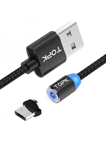 Магнітний кабель для заряджання Topk Led AM23 USB 2m 2.4 A Micro-USB Black (my017-hbr)