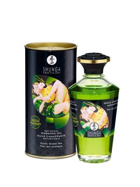 Органічна зігрівальна олія Shunga Aphrodisiac Warming Oil — Exotic green tea 100 мл без цукру