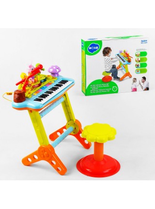 Дитячий синтезатор-піаніно "Hola" працює від мережі 220 V, мелодії, мікрофон, підсвітка, стільчик (63280)