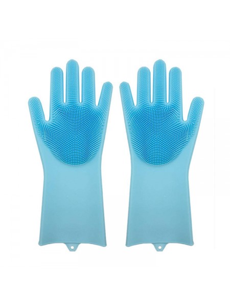 Силіконові рукавички SUNROZ для миття посуду зі щіточкою Блакитний (SUN2569)