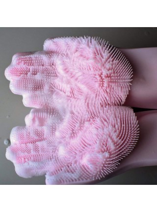 Силіконові рукавички SUNROZ для миття посуду зі щіточкою рожеві (SUN2570)