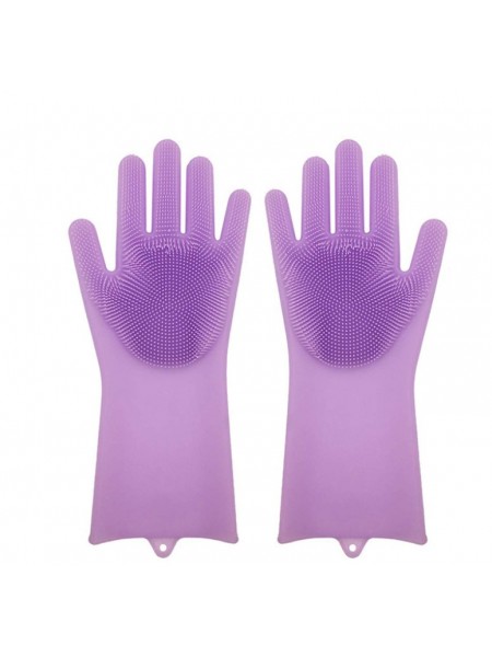Силіконові рукавички SUNROZ для миття посуду зі щіточкою Фіолетовий (SUN2572)