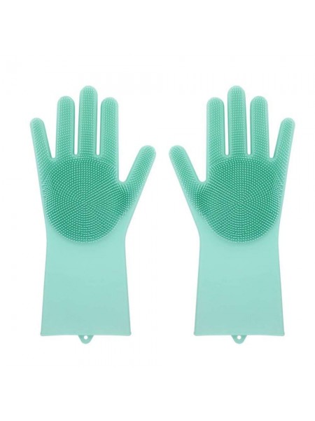 Силіконові рукавички SUNROZ для миття посуду зі щіточкою Зелений (SUN2573)