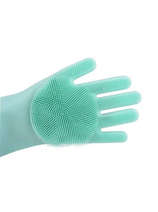 Силіконові рукавички SUNROZ для миття посуду зі щіточкою Зелений (SUN2573)