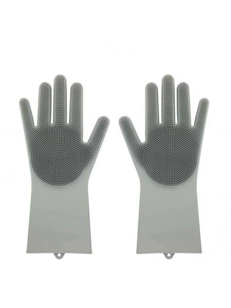 Силіконові рукавички SUNROZ для миття посуду зі щіточкою Сірий (SUN2574)