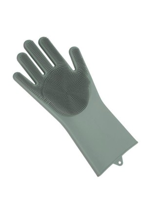 Силіконові рукавички SUNROZ для миття посуду зі щіточкою Сірий (SUN2574)