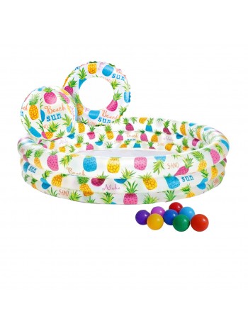 Дитячий надувний басейн Intex 59469-1 Ананас 132 х 28 см з м'ячем і кругом з кульками 10 шт.