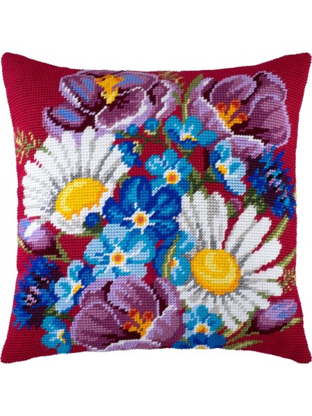 Набір для вишивання декоративної подушки Чарівниця Букет із польових квітів 40×40 см V-137