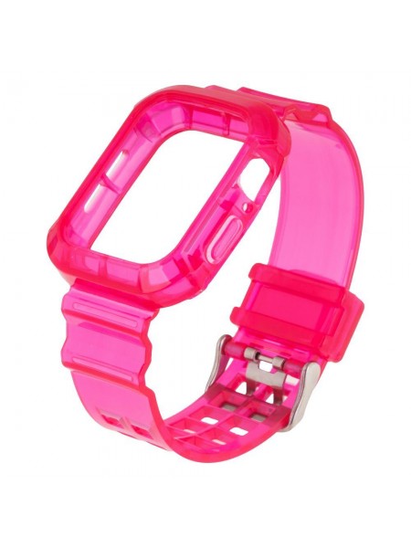 Ремінець для Apple Watch Band Color Transparent + Protect Case 42 / 44 mm Hot pink