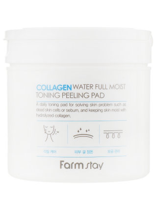 Тонізувальні пілінг-салфетки для обличчя з колагеном FarmStay Collagen Water Full Moist Toning Peeling Pad 70 шт.