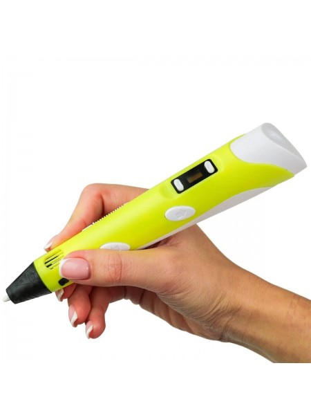 3D-ручка з LCD-дисплеєм 3DPen Hot Draw 3 Yellow+Дощів + Ножиці + корпуслект екопластику для малювання 159