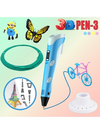 3D-ручка з LCD-дисплеєм і комплектом екопластику для малювання 3DPen Hot Draw 3 Blue