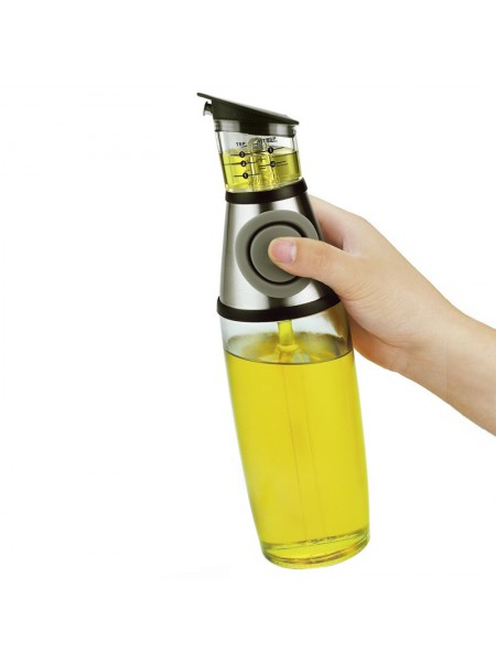 Скляна пляшка для олії SUNROZ Press & Measure з мірною чашкою 500 мл Сірий (SUN3222)