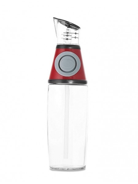 Скляна пляшка для олії SUNROZ Press & Measure з мірною чашкою 500 мл Червоний (SUN3223)