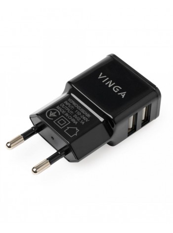 Зарядний пристрій Vinga 2 Port USB Wall Charger 2.1 A (VCPWCH2USB2ABK)