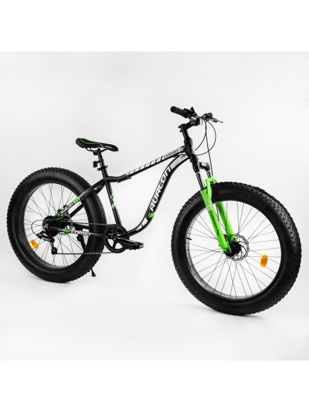 Велосипед спортивний фетбайк алюмінієва рама Corso Avalon 26" Black and green (104725)