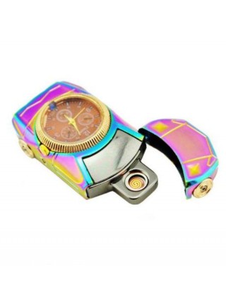 Електроімпульсна USB запальничка з годинником Jinlun 813 Різнобарвна