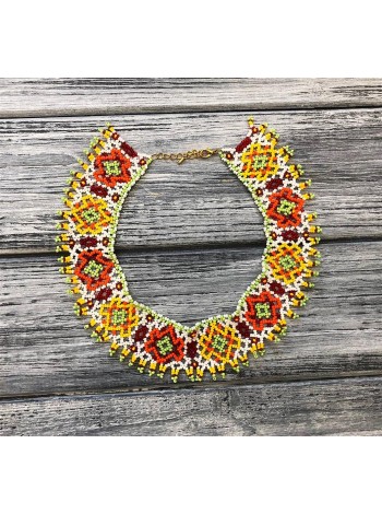 Кольє із чеського бісеру HatynkaUA Flowers Necklace намисто ручної роботи під шию (SUN999_25)