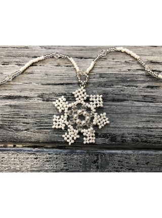 Кольє із чеського бісеру HatynkaUA Snowflake Necklace намисто ручної роботи в зимовому стилі (SUN999_23)