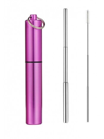 Багаторазова металева трубочка SUNROZ Metal Straw для напоїв у футлярі Фіолетовий (SUN4442)