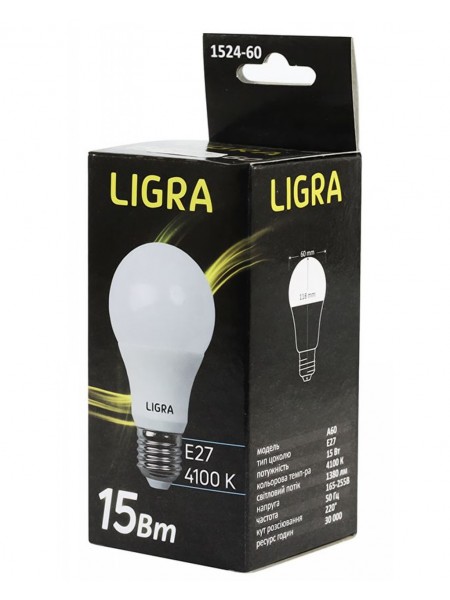 Світлодіодна лампа LIGRA А60 15 W 4100 K E27 (LGR-1524-60)