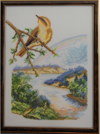 Картина «Літня птах» вишита хрестом ручної роботи 34х24 см