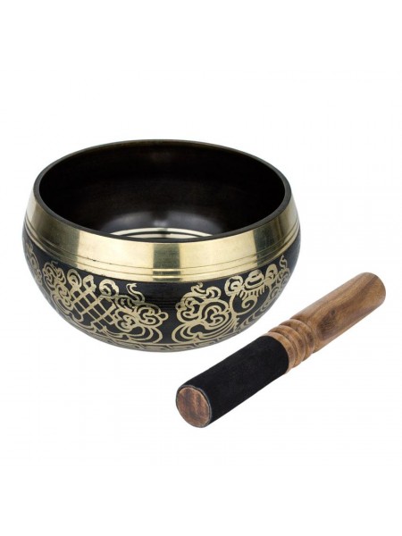 Тріскаюча чаша Тибетська Singing bronze 13,6/13,6/6,5 см Чорний + бронзовий (26613)