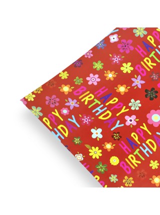 Папір паковання PPW PAPER Lesko PZ098 Happy Birthday Flowers Red 50*70 см