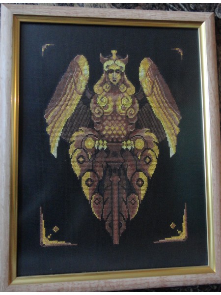 Картина «Птах-діва алканів» вишита хрестом ручної роботи 33х25 см