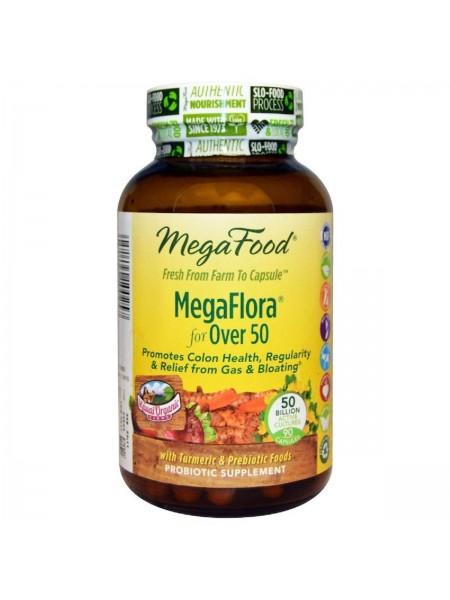 Пробиотики MegaFlora for Over 50 Probiotic with Turmeric MegaFood 90 капсул